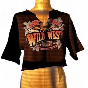 Wild West Rodeo Graphic Black Crop Top